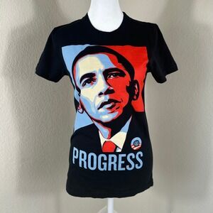 Obey Obama Progress Graphic T-Shirt Women Medium Black Shepard Fairey Art Tee
